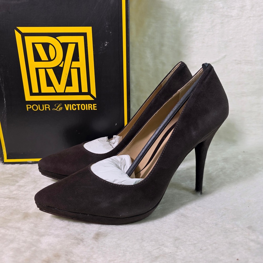 Pour La Victoire Suede Pumps Rich Brown Stiletto Pointed Toe Womens 7.5 NEW